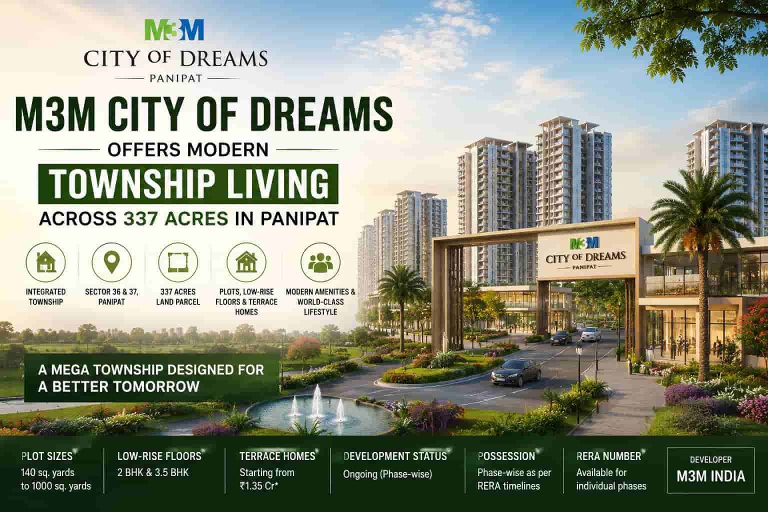 M3M Projects City of Dreams Panipat - 337 acre integrated township launch
